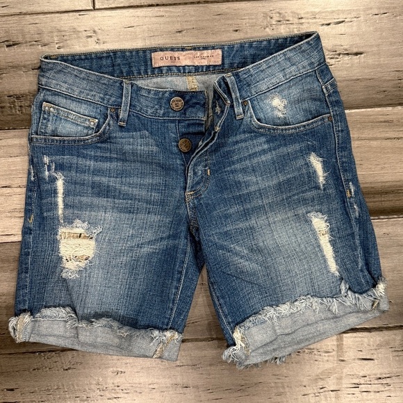 Guess Pants - Guess Blue Distressed Denim Shorts